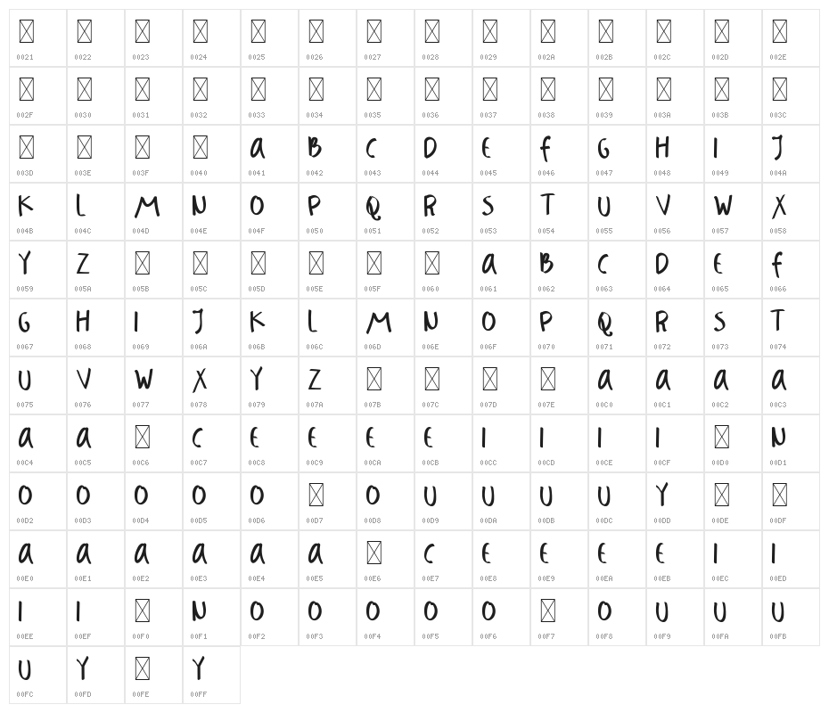 Badass Holliday Demo Sans Character Map