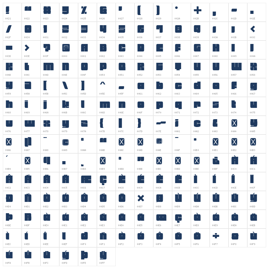 Badeen Display Regular Character Map