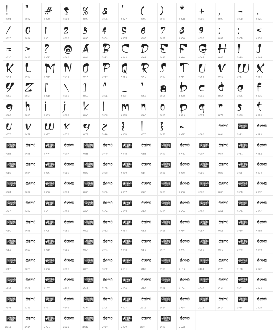 Badsaber Character Map