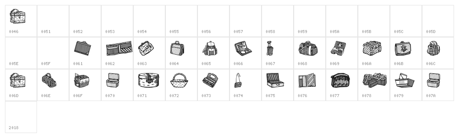 Bags and stuff Character Map