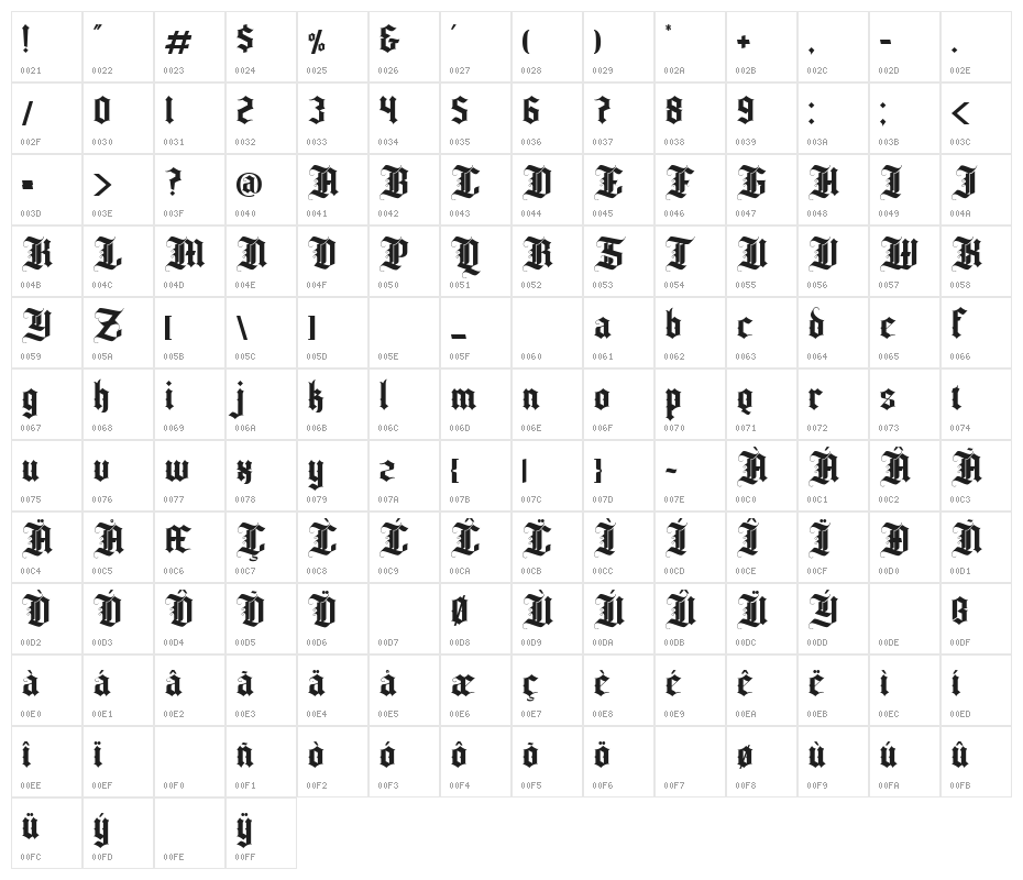 Bahisy Regular Character Map