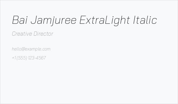 Bai Jamjuree ExtraLight Italic Business Card