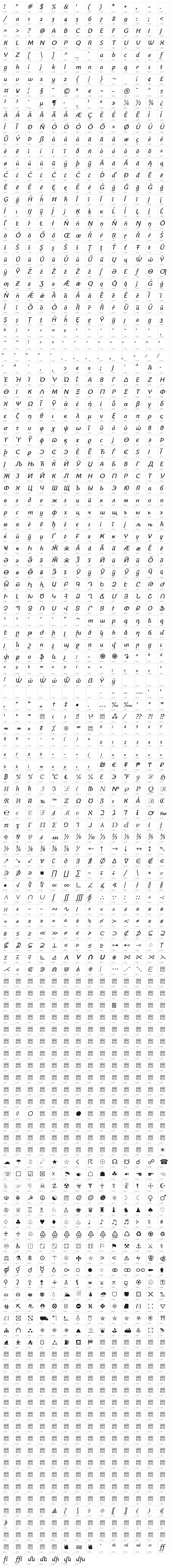 Bainsley Italic Character Map