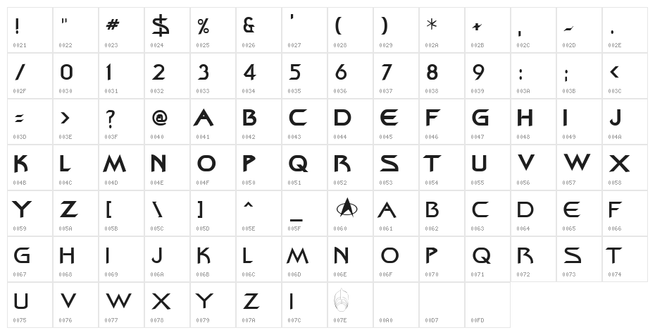 Bajoran Regular Character Map