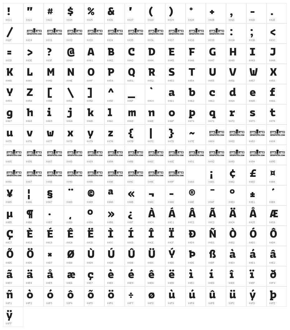 Bakemono Stereo Trial Extrabold Character Map