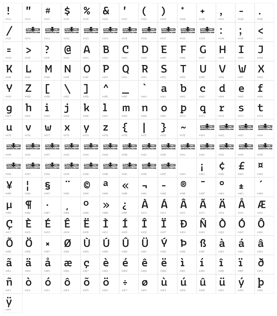 Bakemono Stereo Trial Medium Character Map