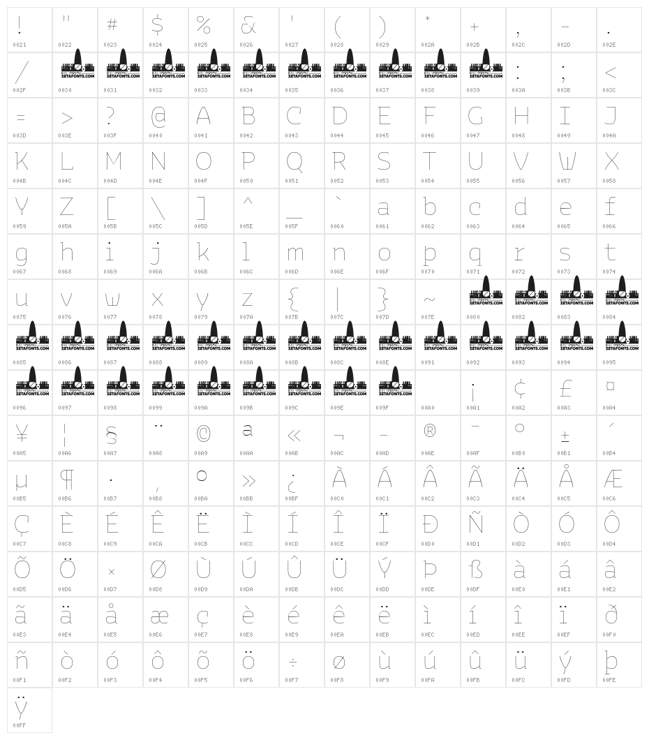 Bakemono Stereo Trial Thin Character Map