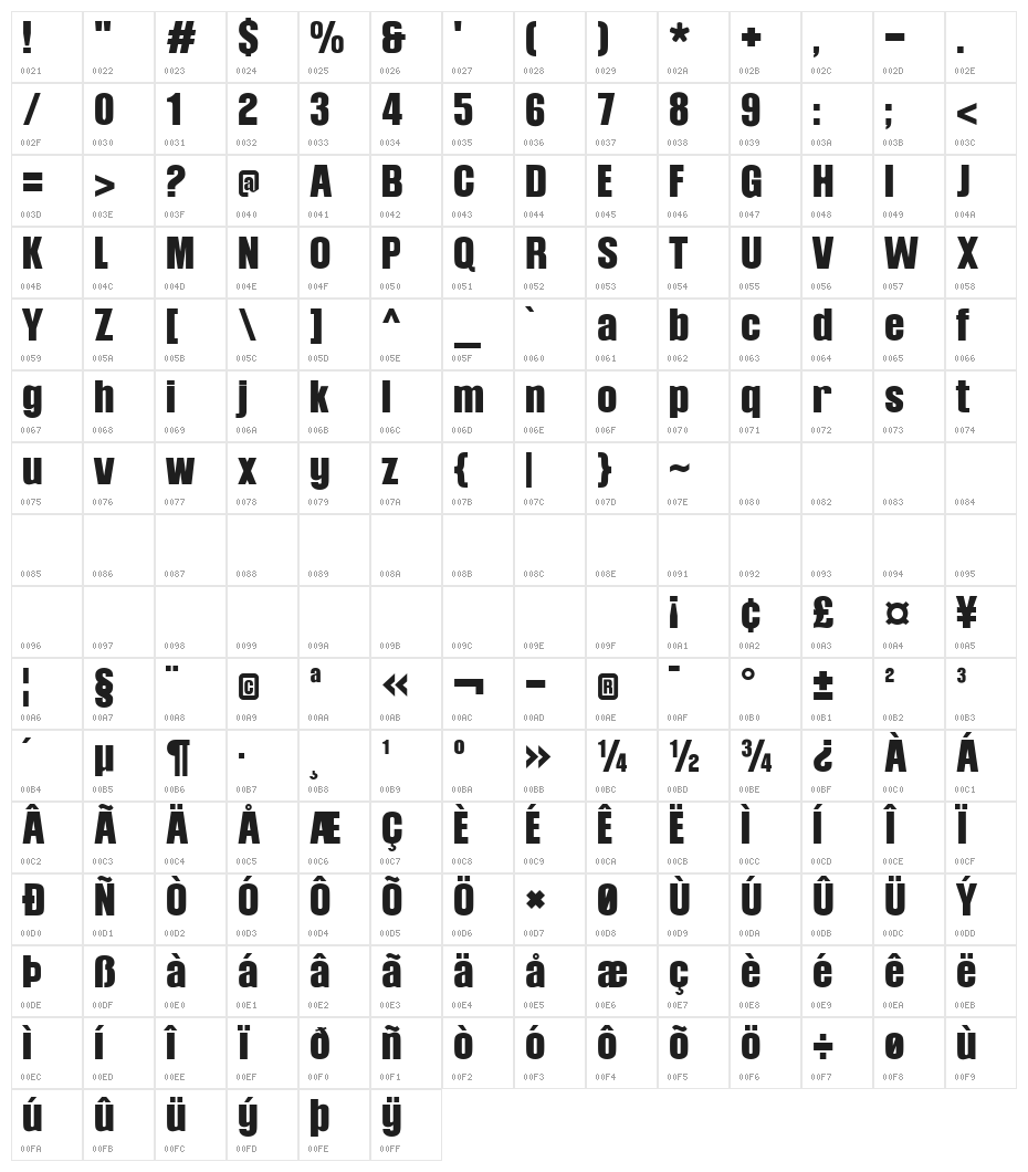 Balibold-Regular Character Map