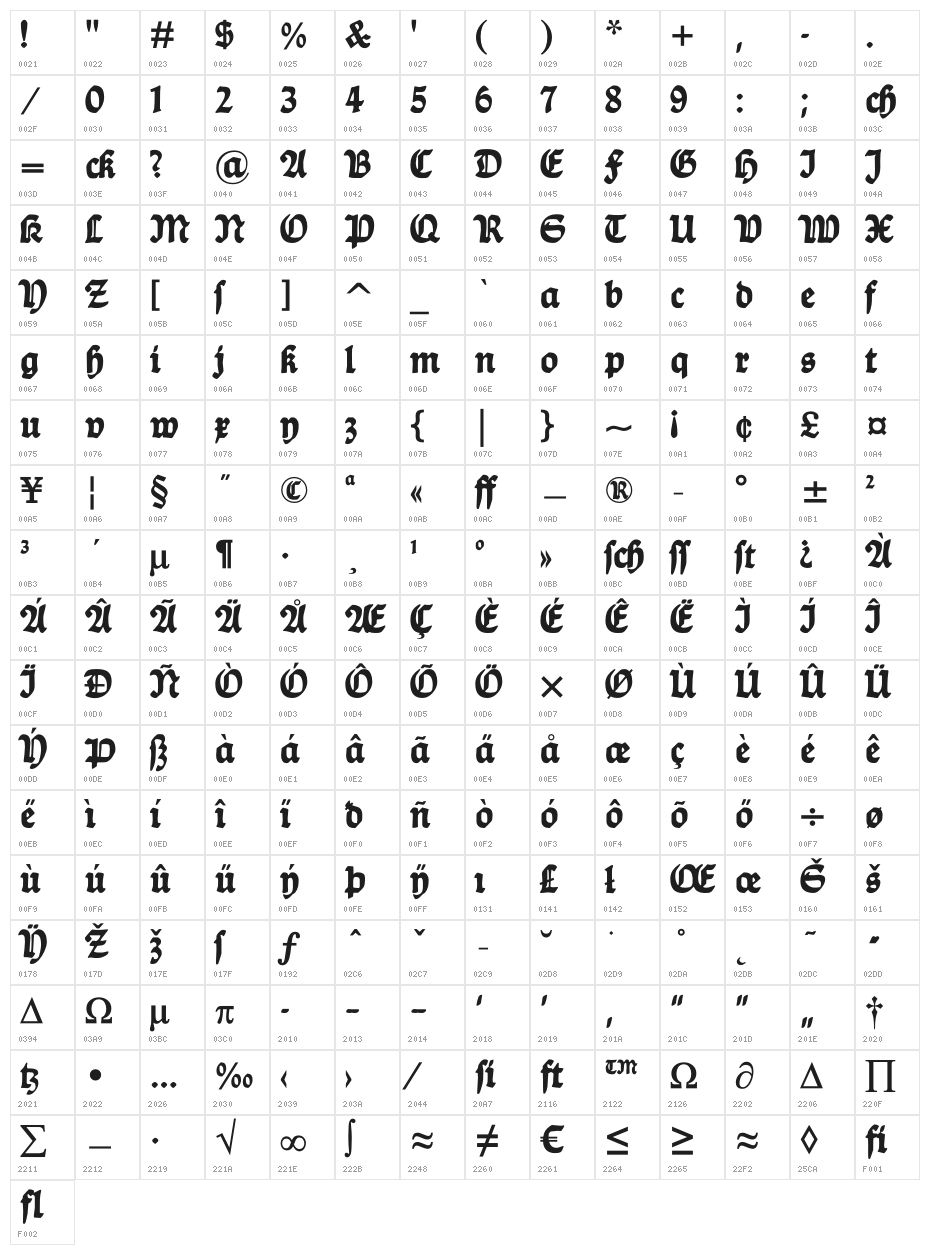 Ballade-Bold Character Map