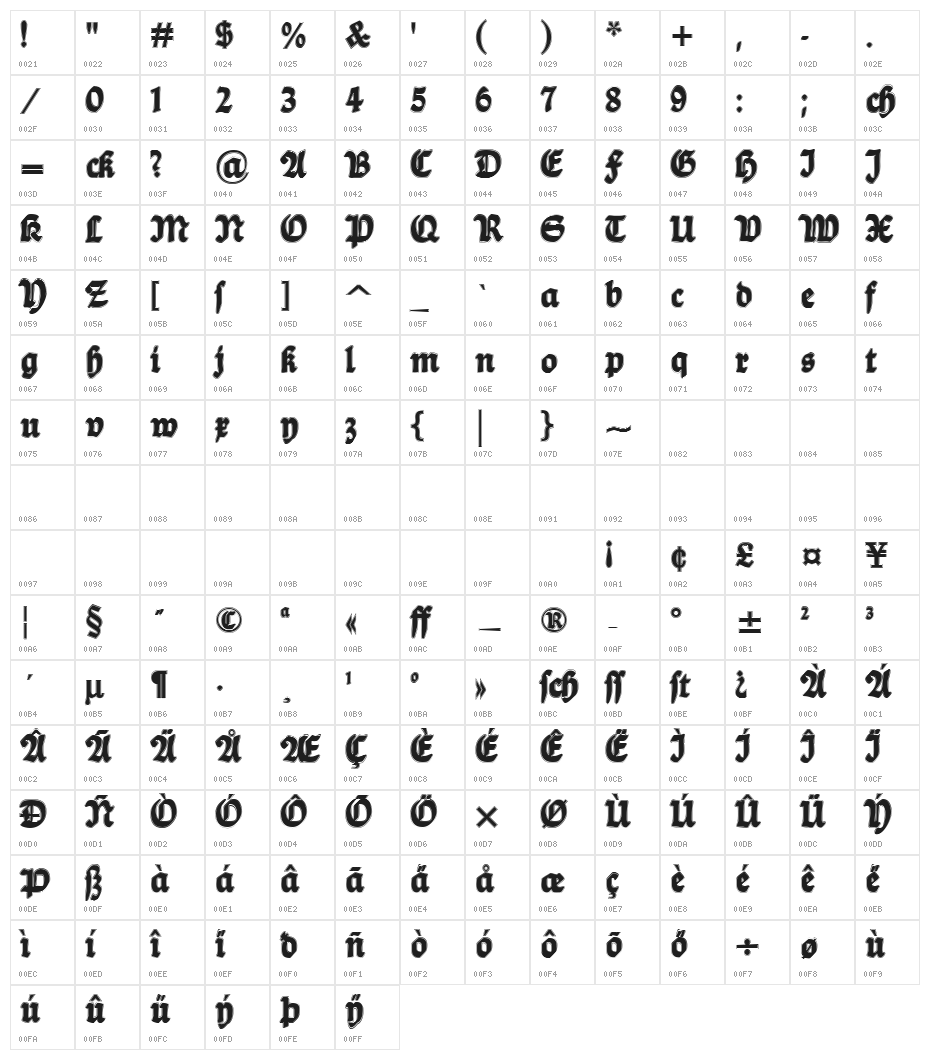 Ballade Contour Character Map