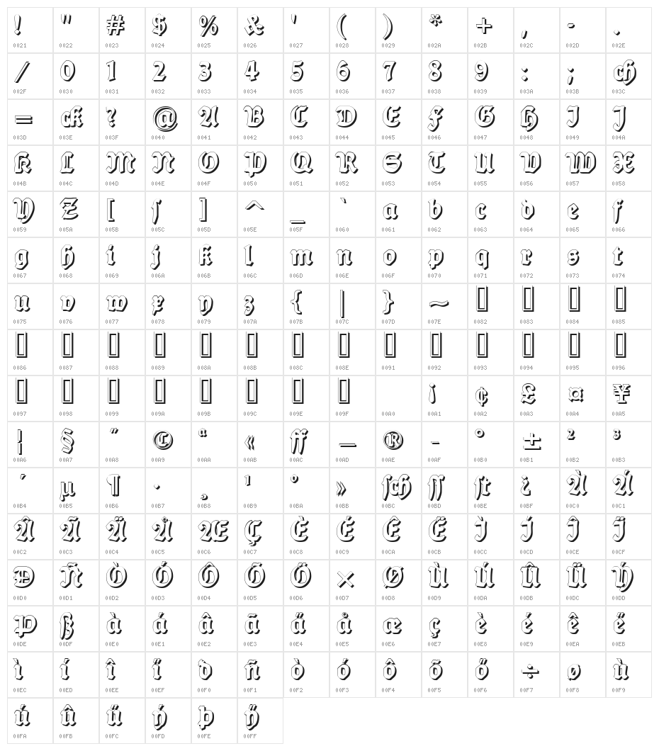 Ballade Shadow Character Map