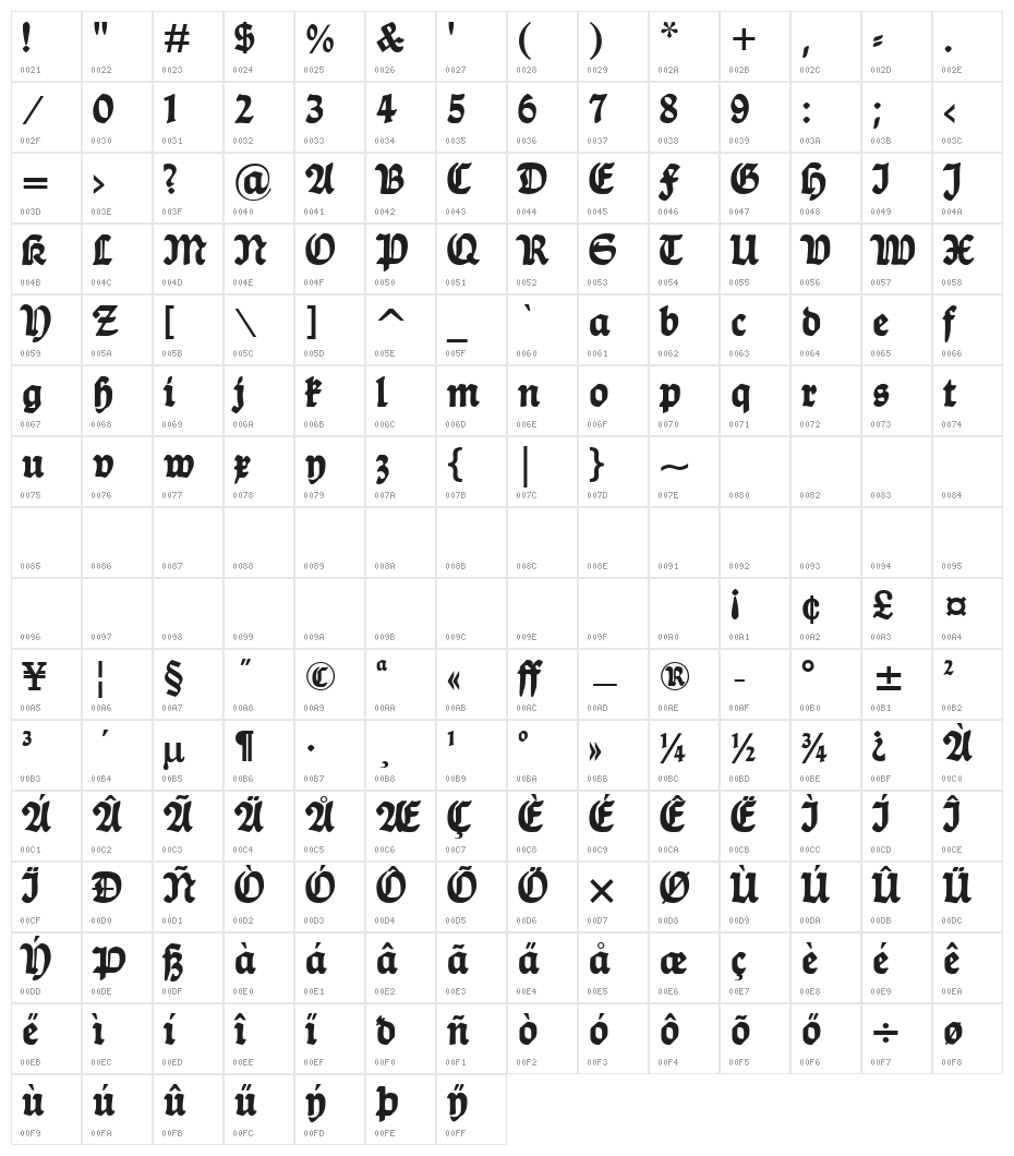 Ballade UNZ1 Alt Bold Character Map