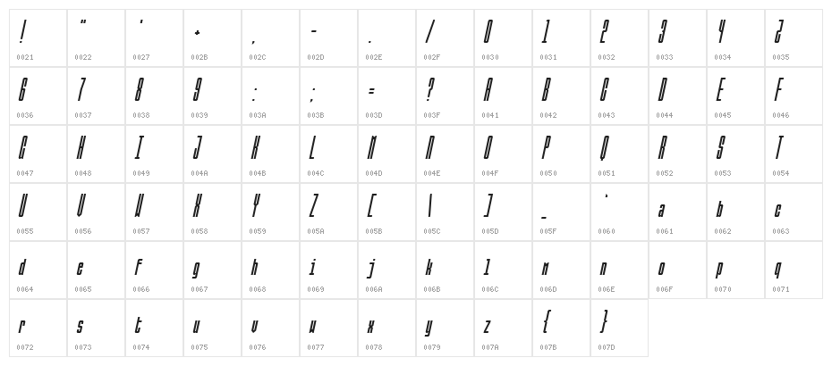 Ballbase Italic Character Map