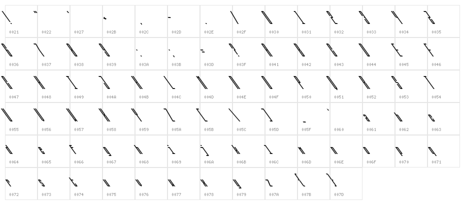 Ballbase MegaUltraBackslanted Character Map