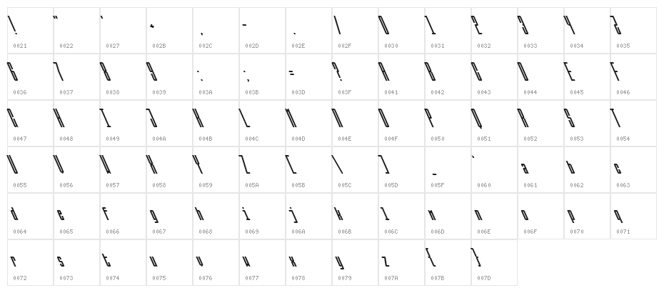 Ballbase UltraBackslanted Character Map