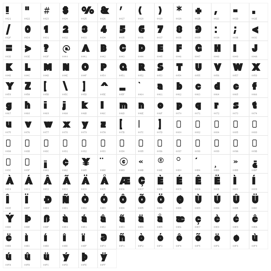 Baltar-Regular Character Map