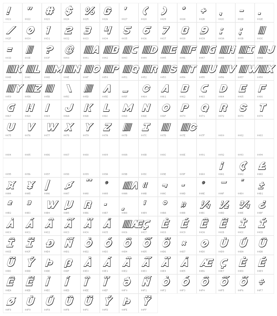 Bamf 3D Italic Character Map