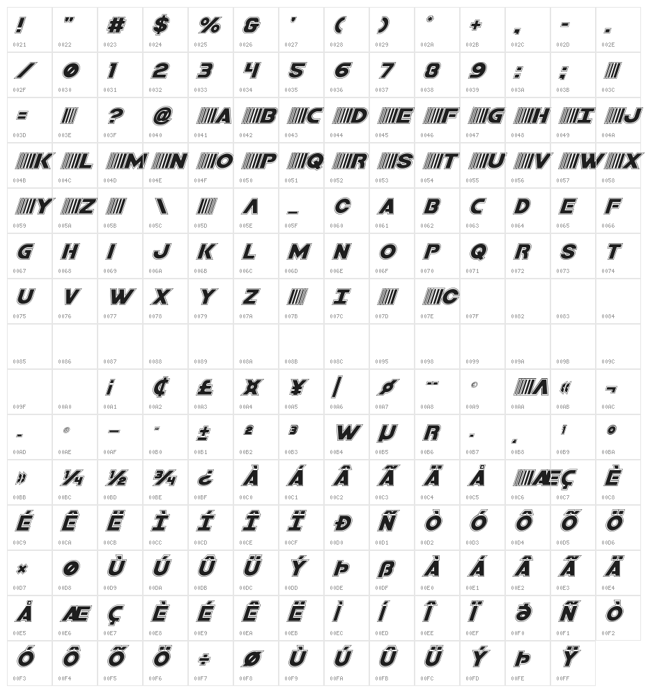 Bamf Academy Italic Character Map
