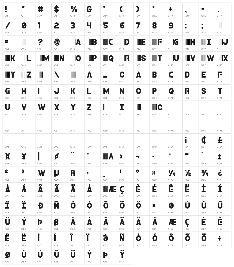 Bamf Condensed Character Map
