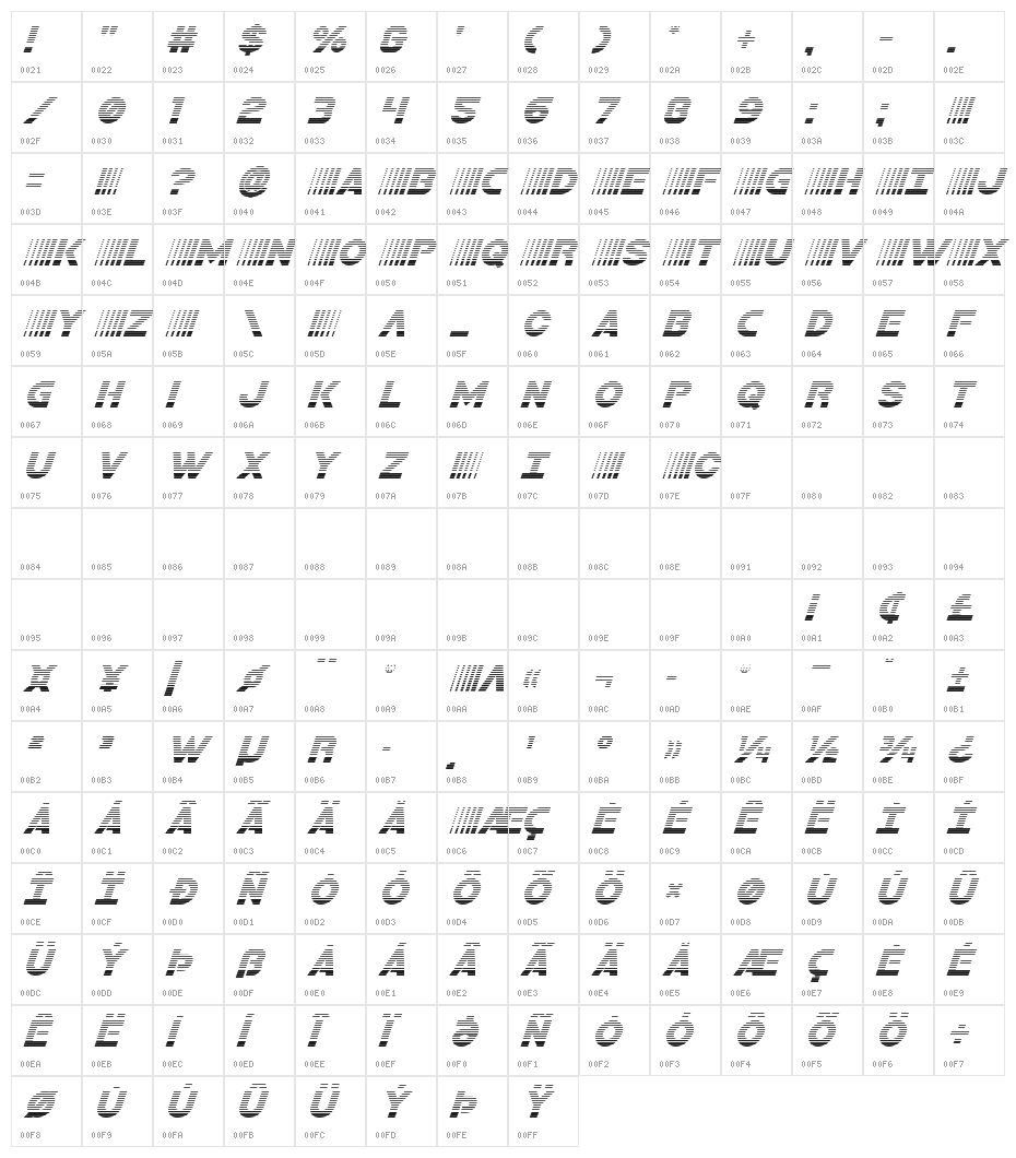 Bamf Gradient Italic Character Map