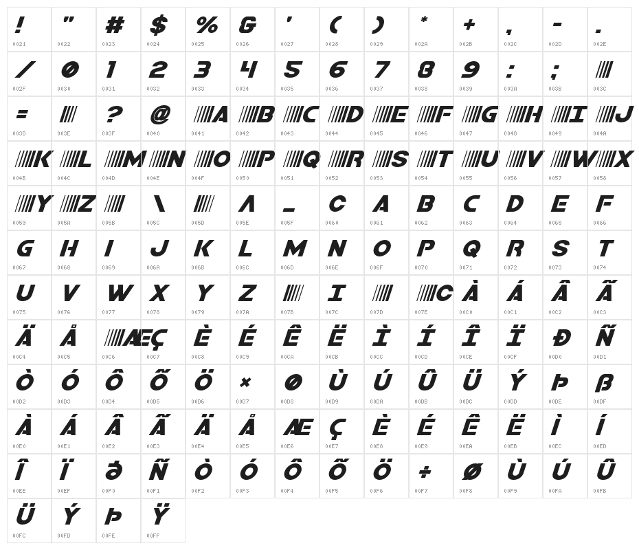 Bamf Italic Character Map