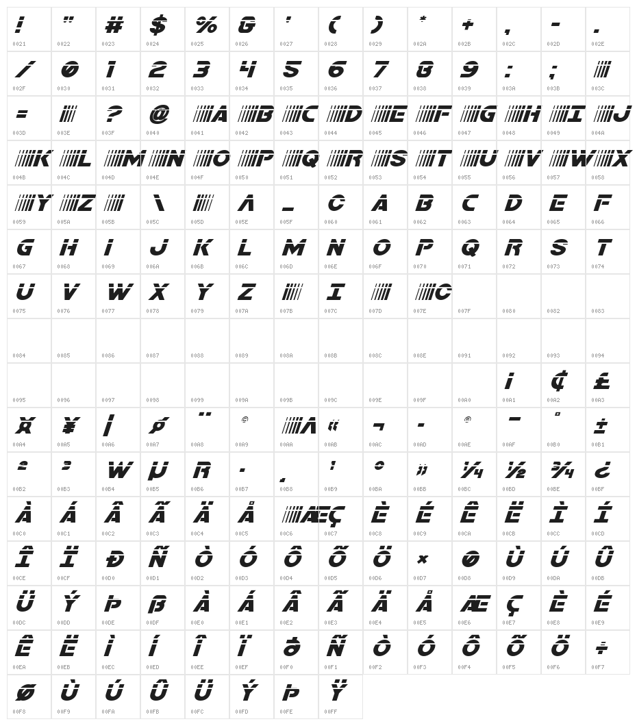 Bamf Laser Italic Character Map