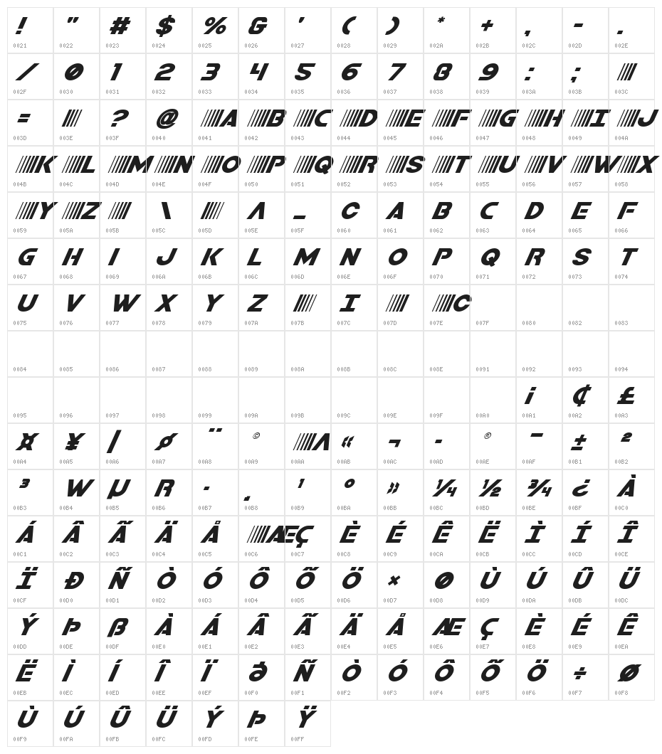 Bamf Super-Italic Character Map
