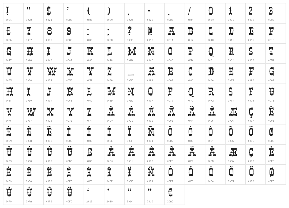Band Wagon DEMO Regular Character Map