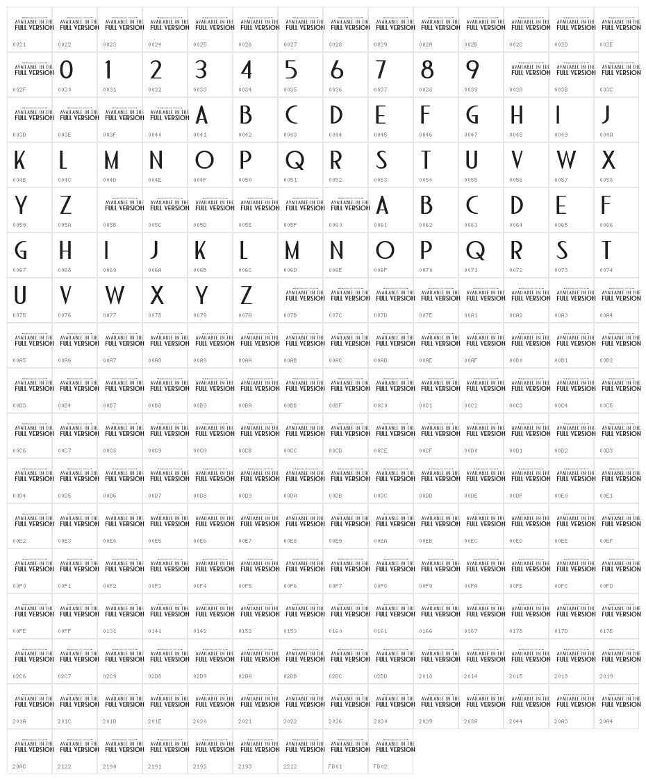 BandoengscheDEMO Character Map