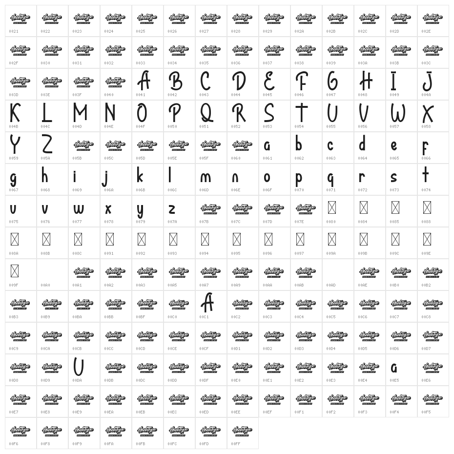 Bandrek Demo Bold Character Map
