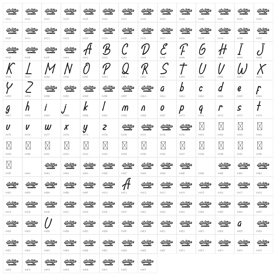Bandrek Demo Italic Character Map