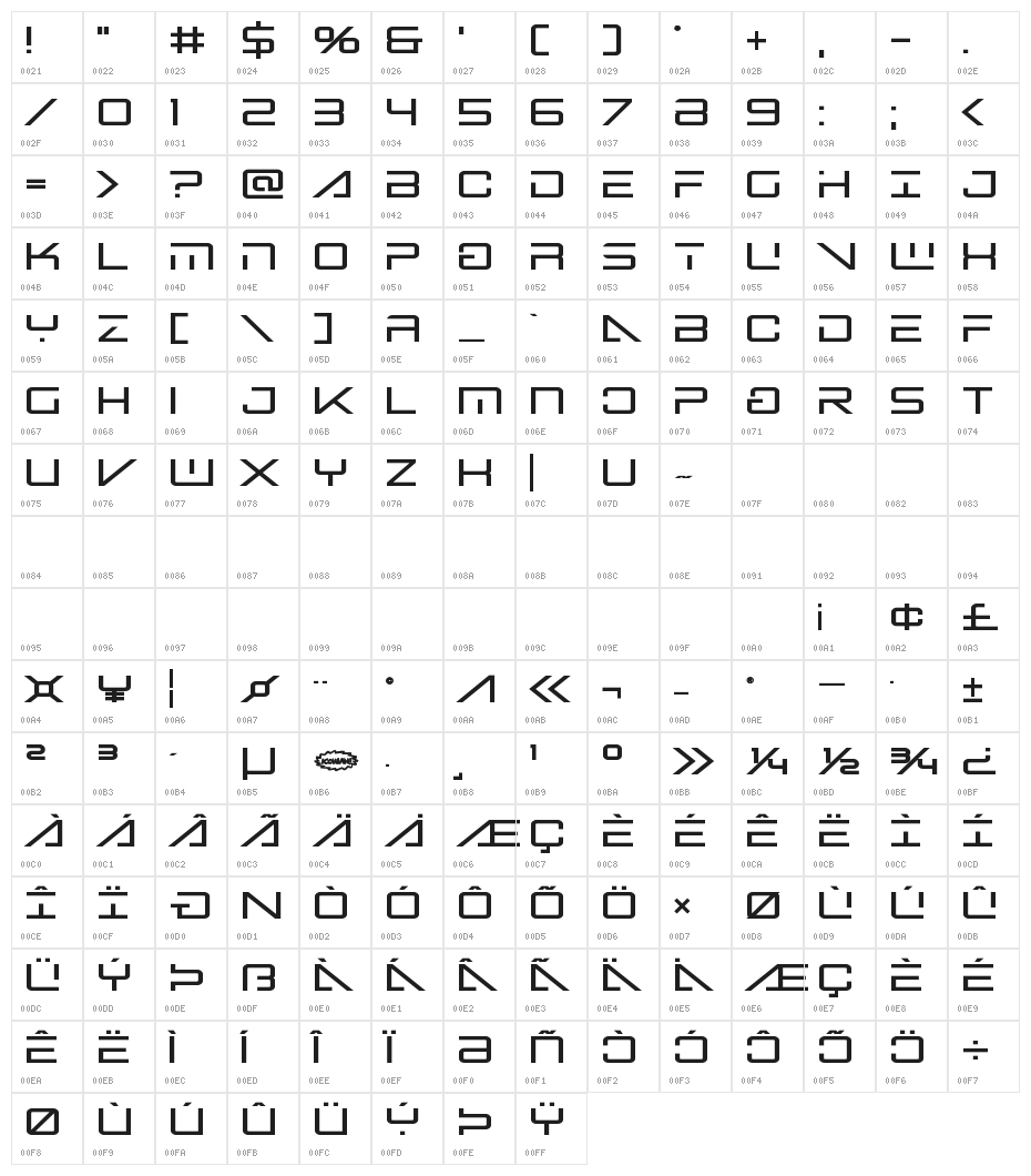Banshee Pilot Bold Character Map