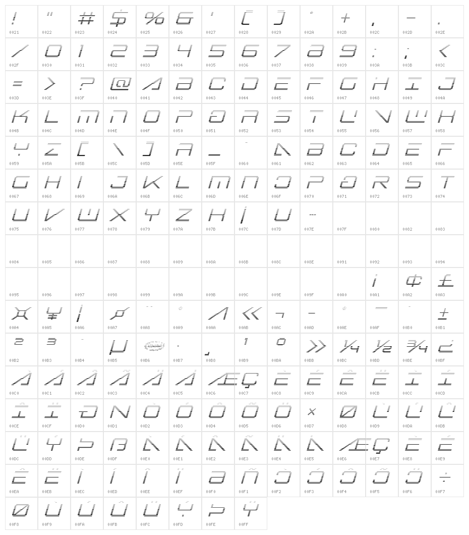 Banshee Pilot Gradient Italic Character Map