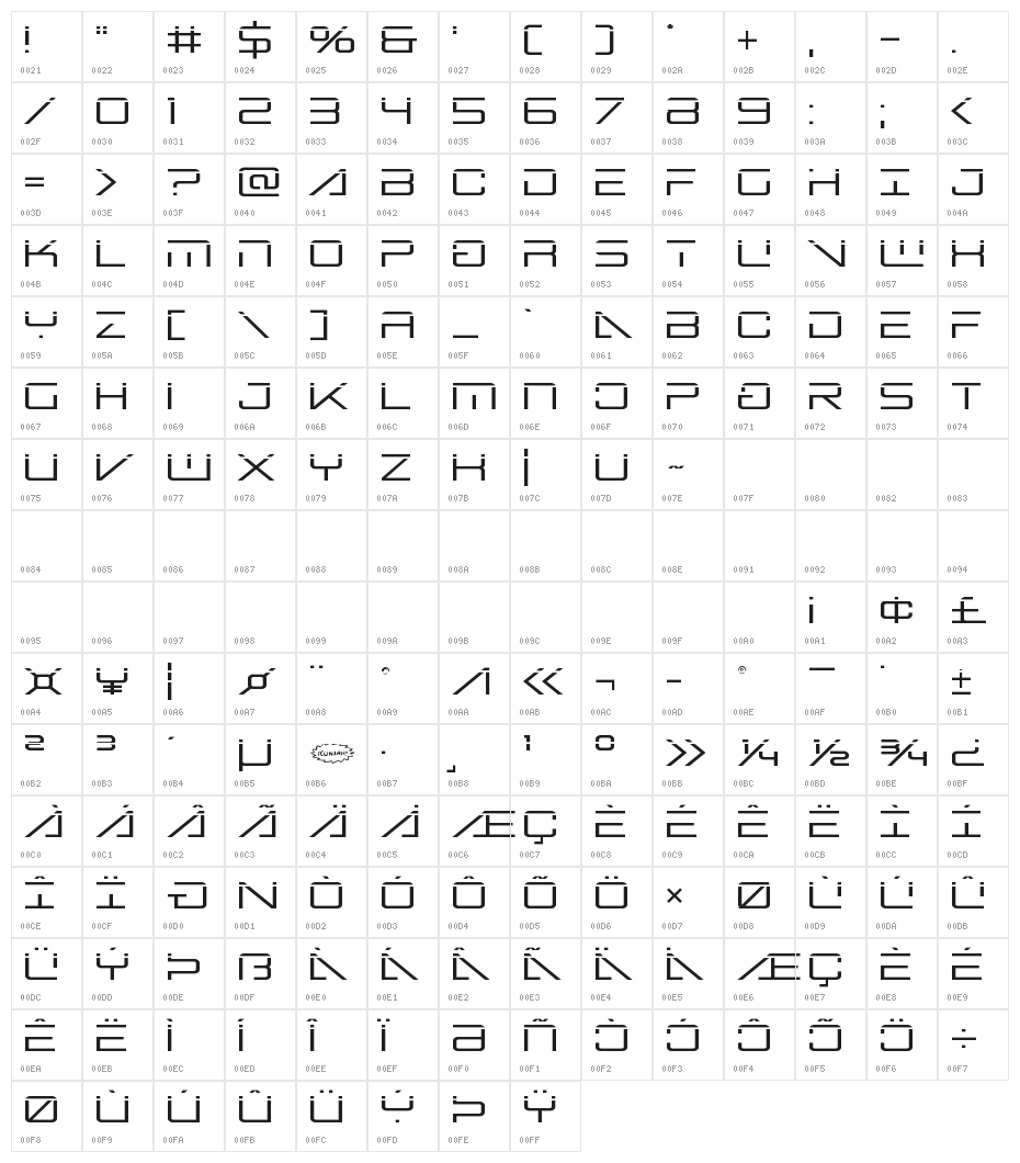 Banshee Pilot Laser Character Map