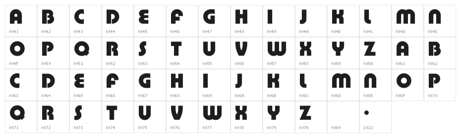 BarBender Bold Character Map