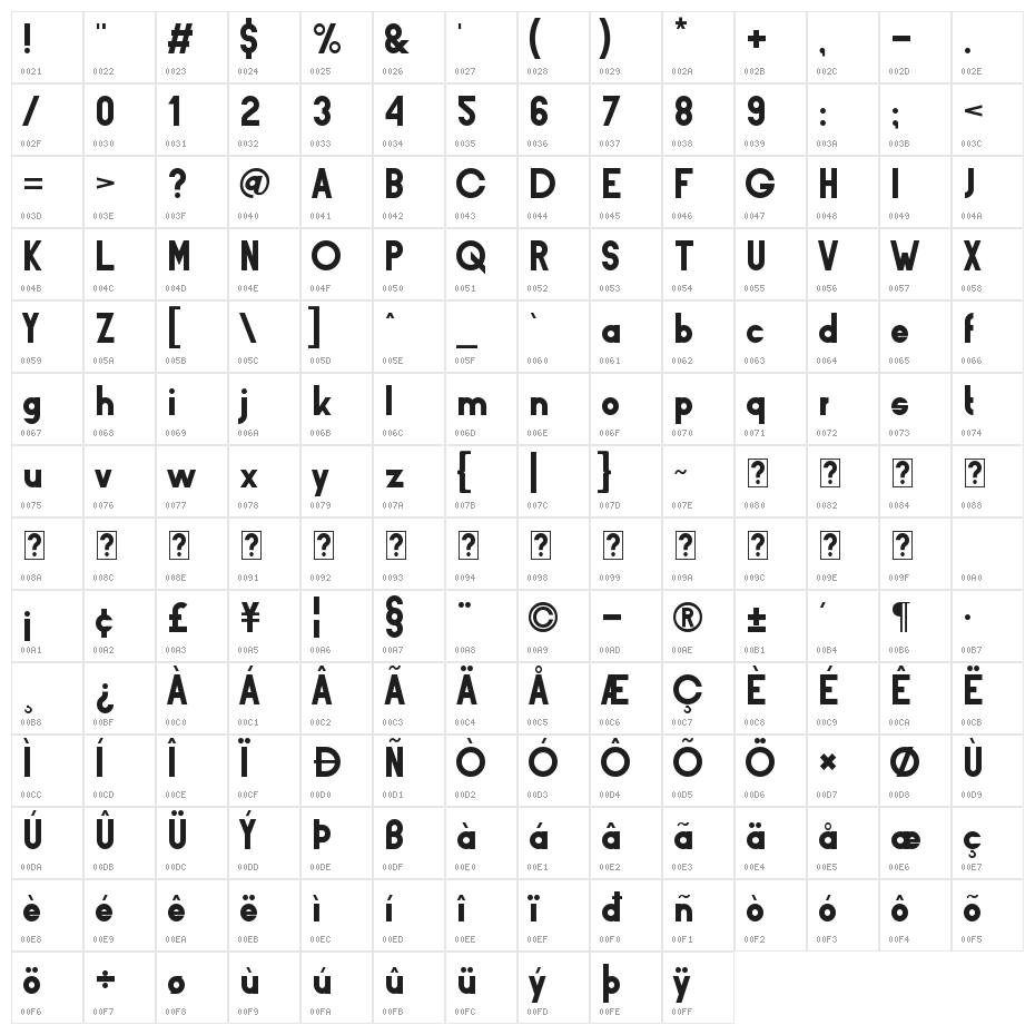 BarQ Bold Character Map