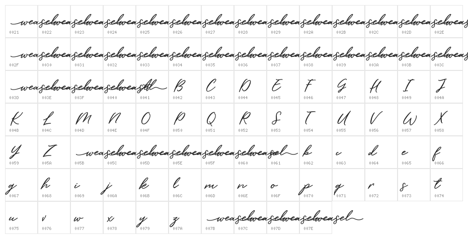 BarbequeFreeFont Character Map