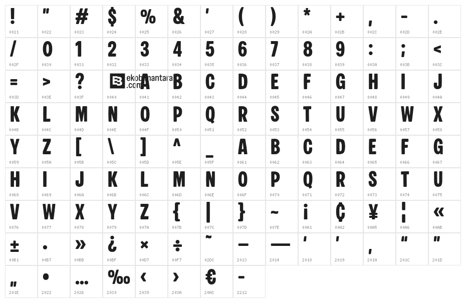 Barber Chop Regular Character Map