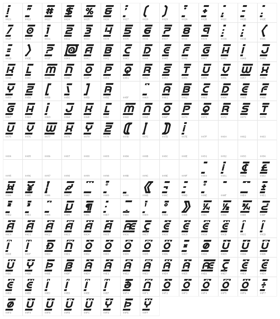 Barcade Bold Italic Character Map