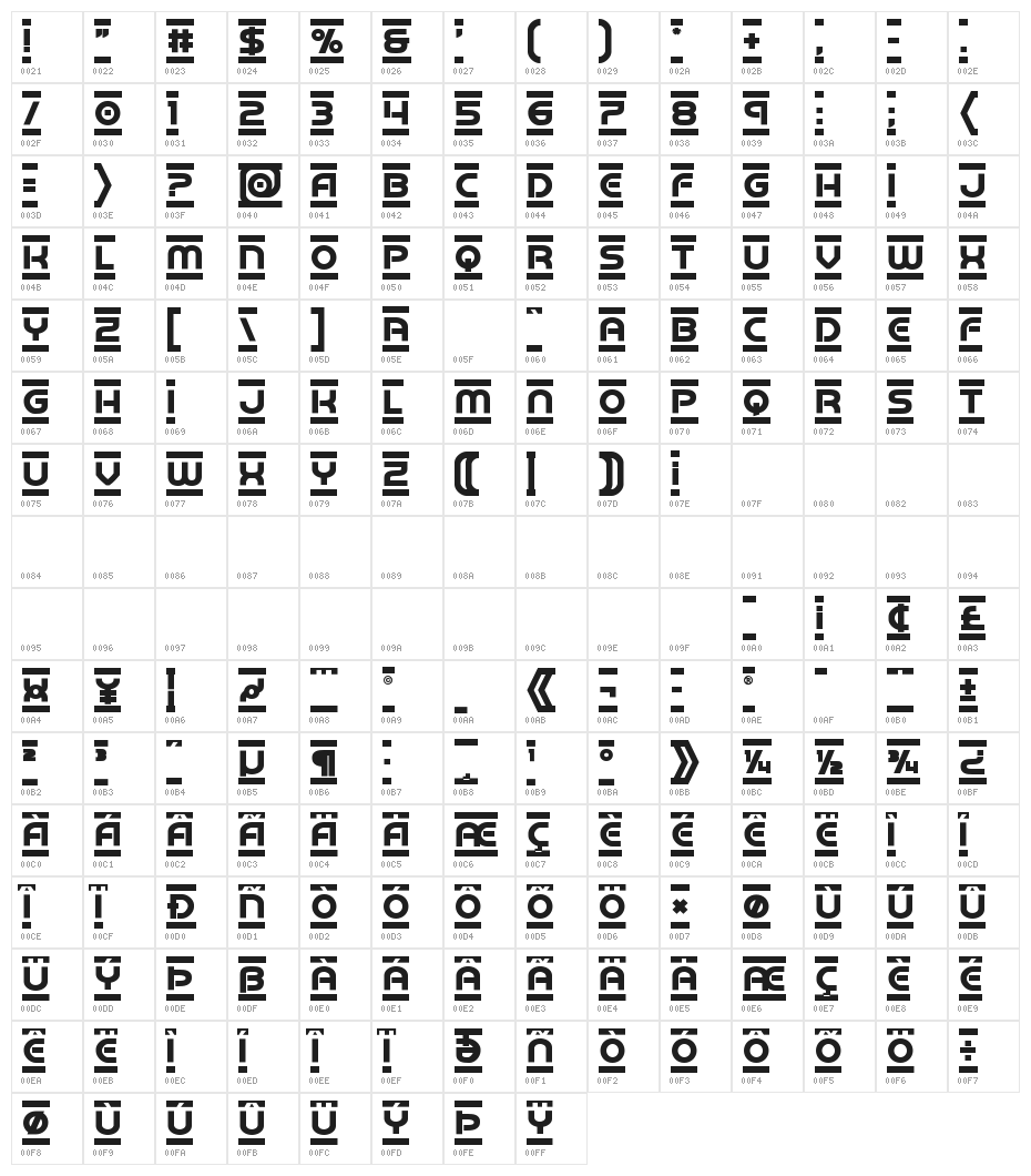 Barcade Bold Character Map