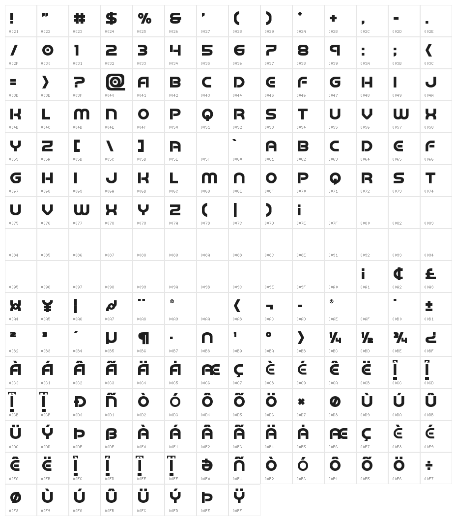 Barcade No Bar Bold Character Map