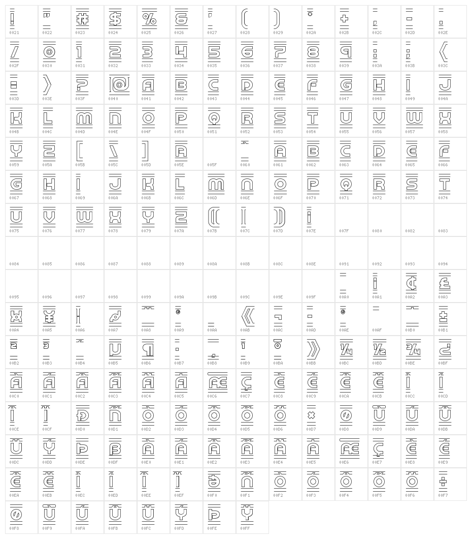 Barcade Outline Character Map