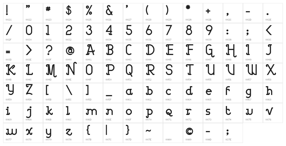 Barcelona bold Character Map