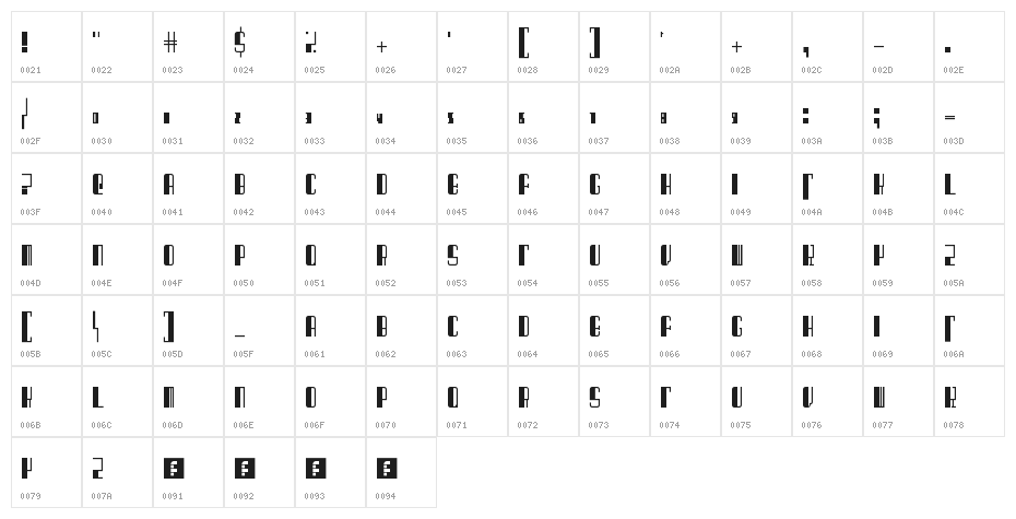 Barcode Deco! Regular Character Map