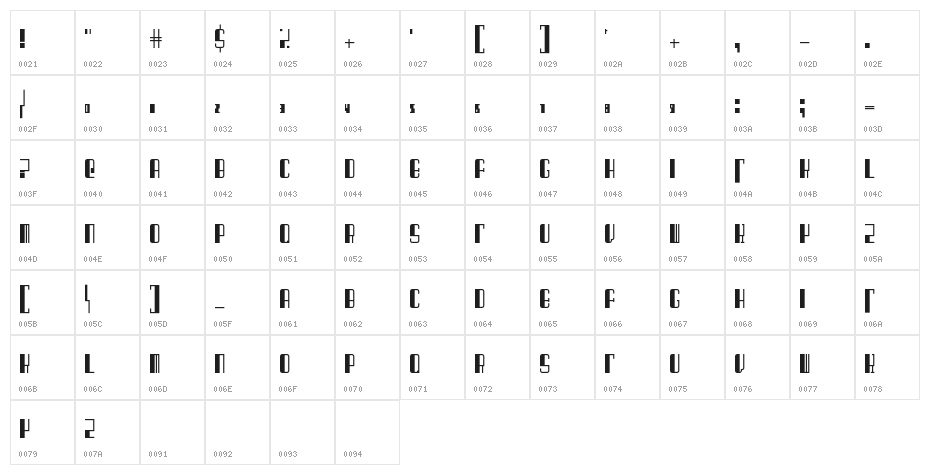 BarcodeDeco!-Regular Character Map