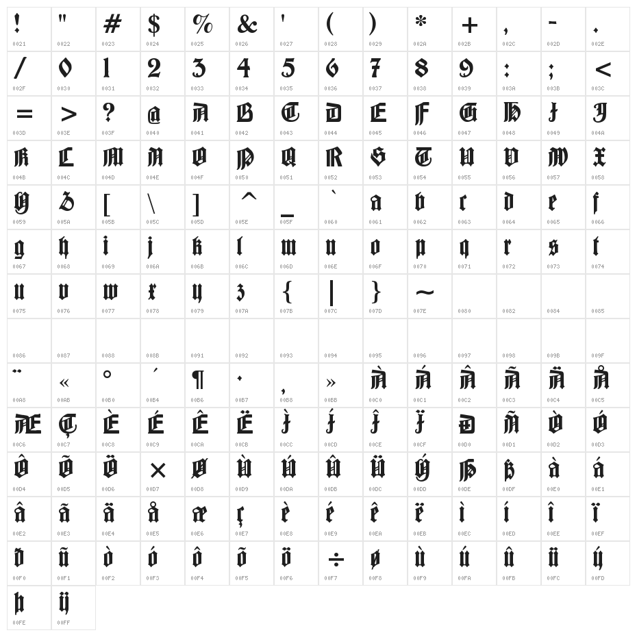 BarloesiusSchrift Character Map