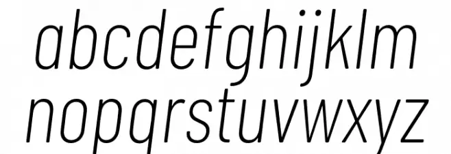 Barlow Condensed ExtraLight Italic Schriftart Kleinbuchstaben