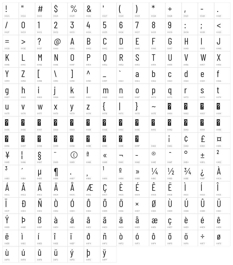 Barlow Condensed Regular Character Map