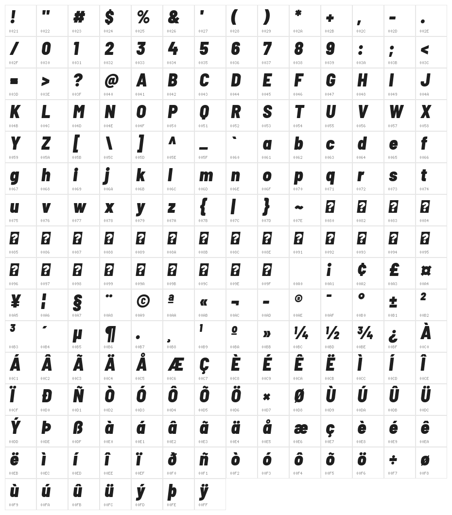 Barlow Semi Condensed Black Italic Character Map