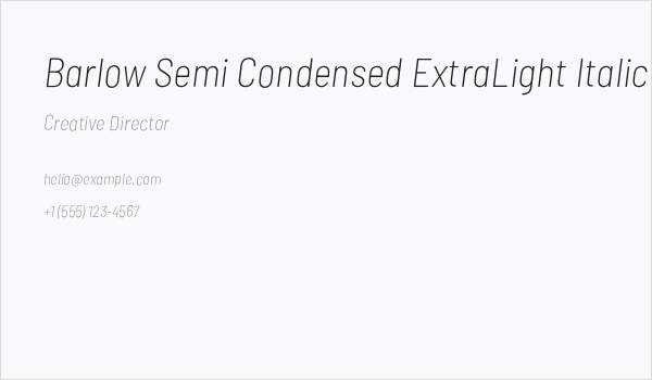 Barlow Semi Condensed ExtraLight Italic Business Card